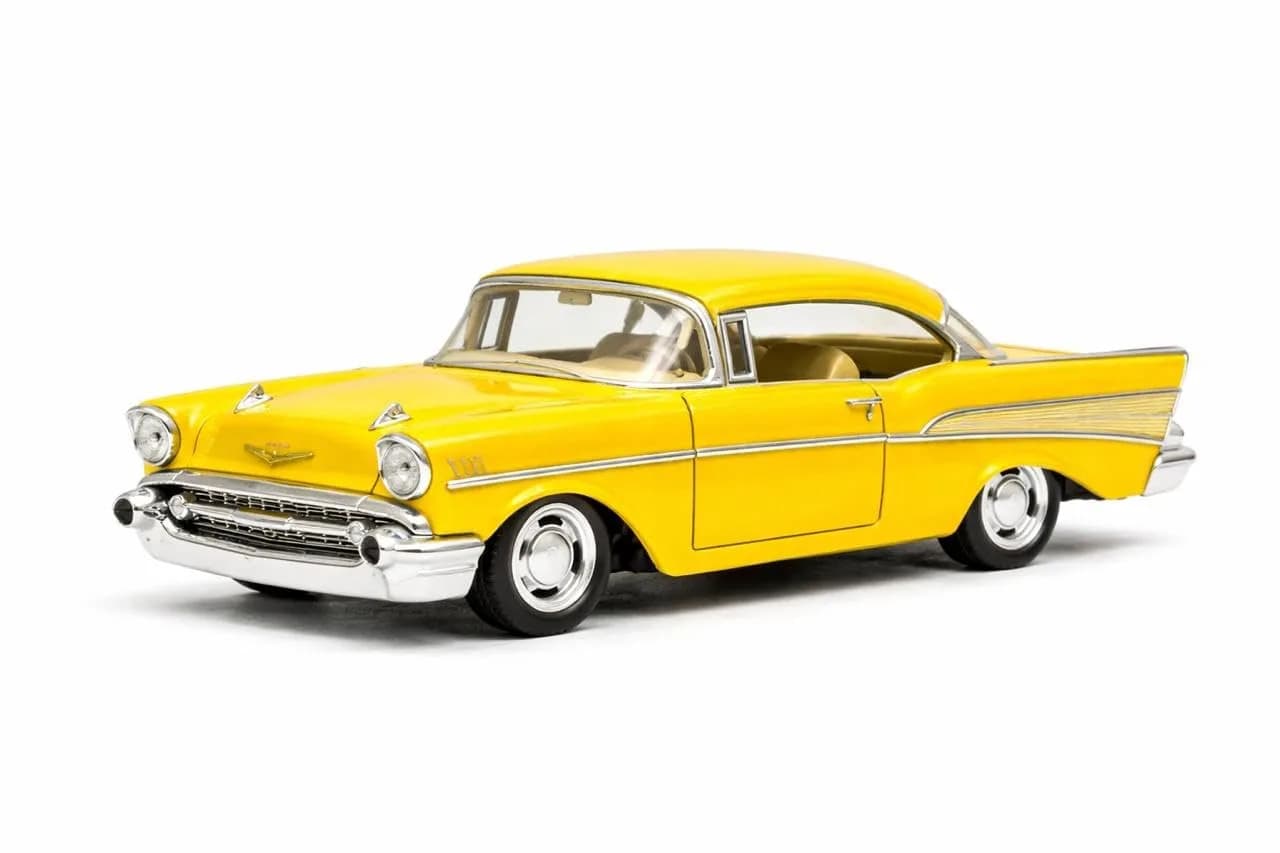 KiNSMART 1957 Chevy Bel Air Coupe 1:40 Scale 5" Die Cast Metal Classic Toy Car (Taxi) | Authentic Miniature with Pull-Back Action — Yellow