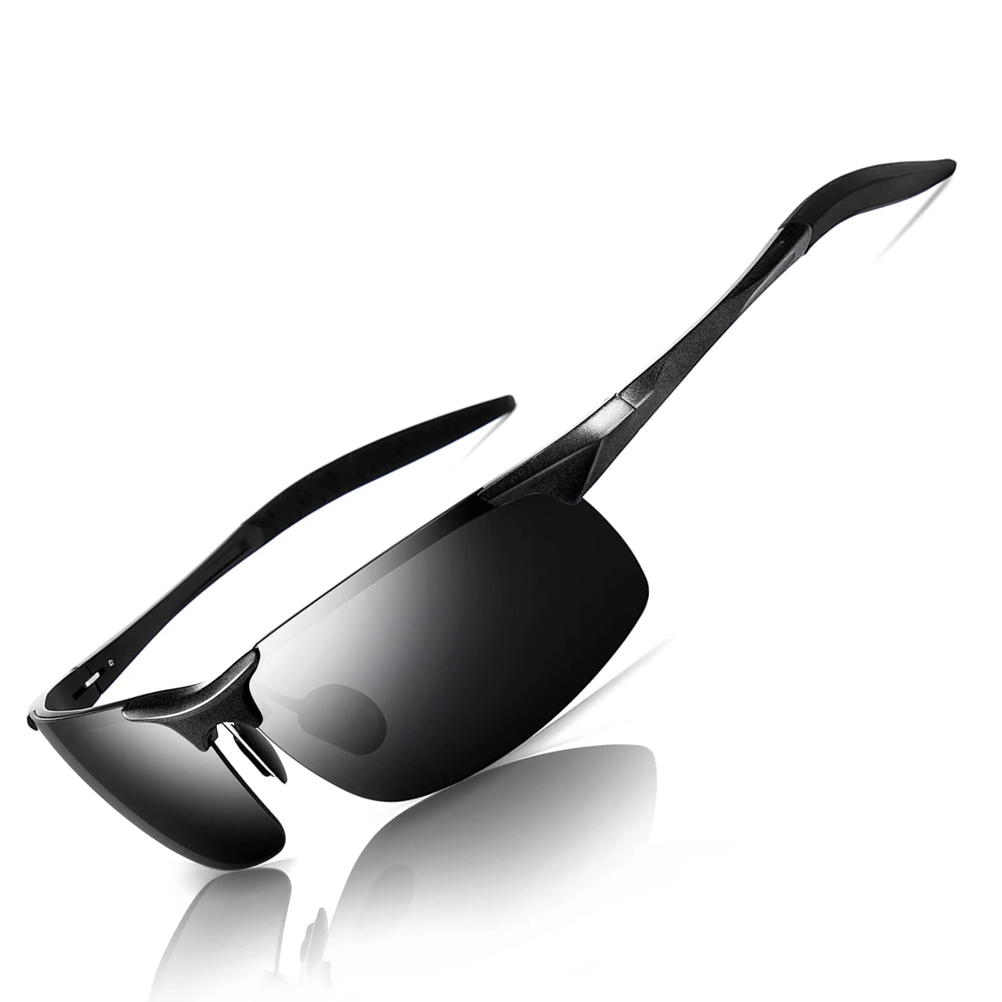 SUNGAIT Men's HD Polarized Sunglasses for Driving Cycling Running UV400 (Gunmetal/Gray & Black/Gray) | Lightweight Metal Frame — Black/Gray