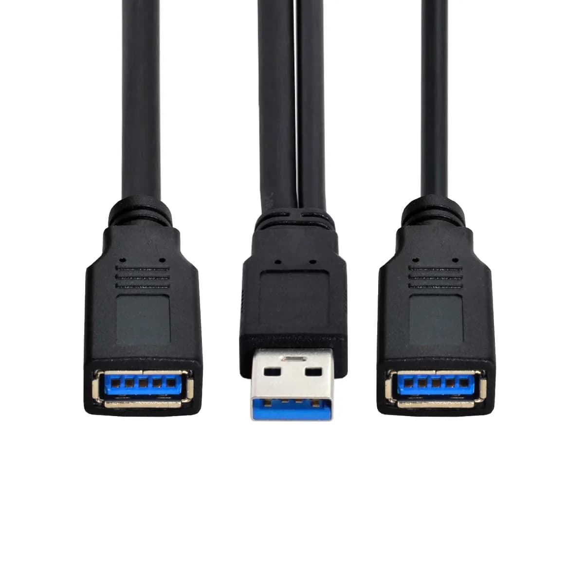 cablecc Dual USB 3.0 Male to USB Female Y Cable 20cm (0.65ft) | Extra Power & Data for Hard Drives, Printers, Scanners — 20 cm