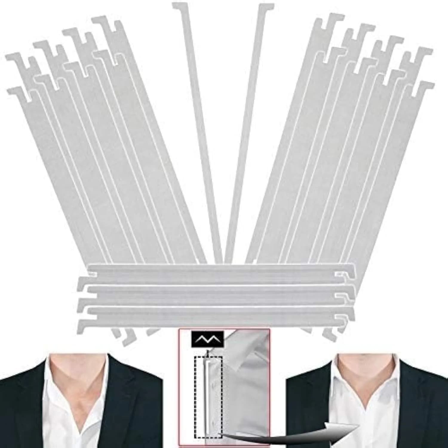Million Dollar Collar Placket Stays 20-Pack White | Patented Collar Support for Men & Women Dress Shirts