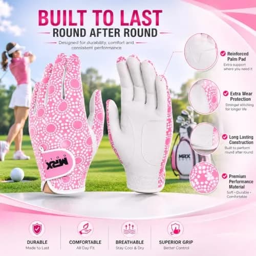MRX BOXING & FITNESS Women's Golf Glove Left Handed Pink Regular Fit | Sweat Resistant Cabretta Leather thumbnail 5