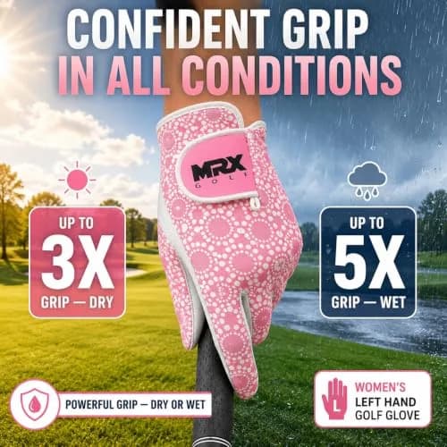 MRX BOXING & FITNESS Women's Golf Glove Left Handed Pink Regular Fit | Sweat Resistant Cabretta Leather thumbnail 3