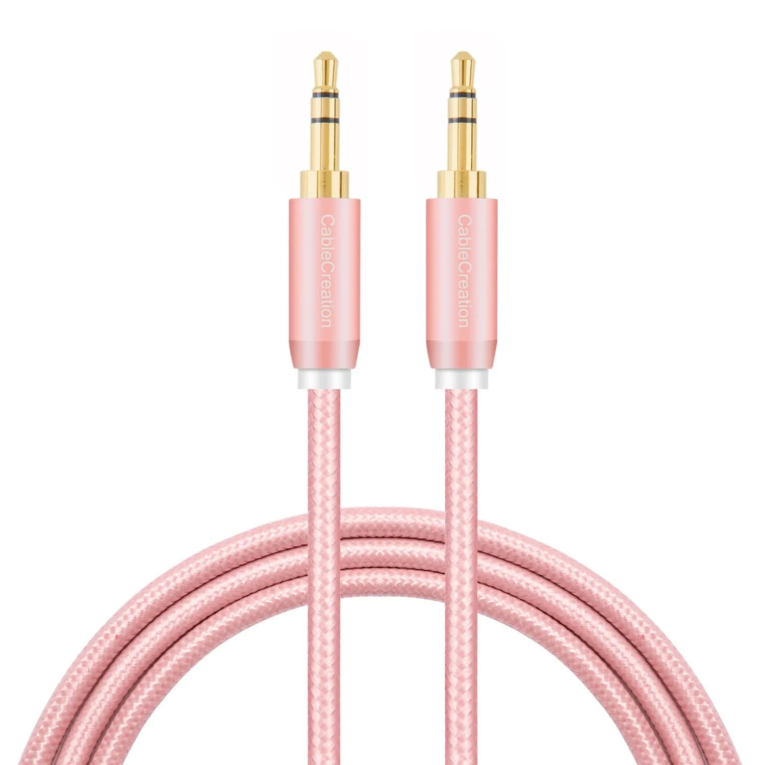 CableCreation 6FT Aux Cable 3.5mm Stereo Audio Cord | Gold Plated Connectors, Double Shielded, Tangle-Free Design — Pink / 6FT