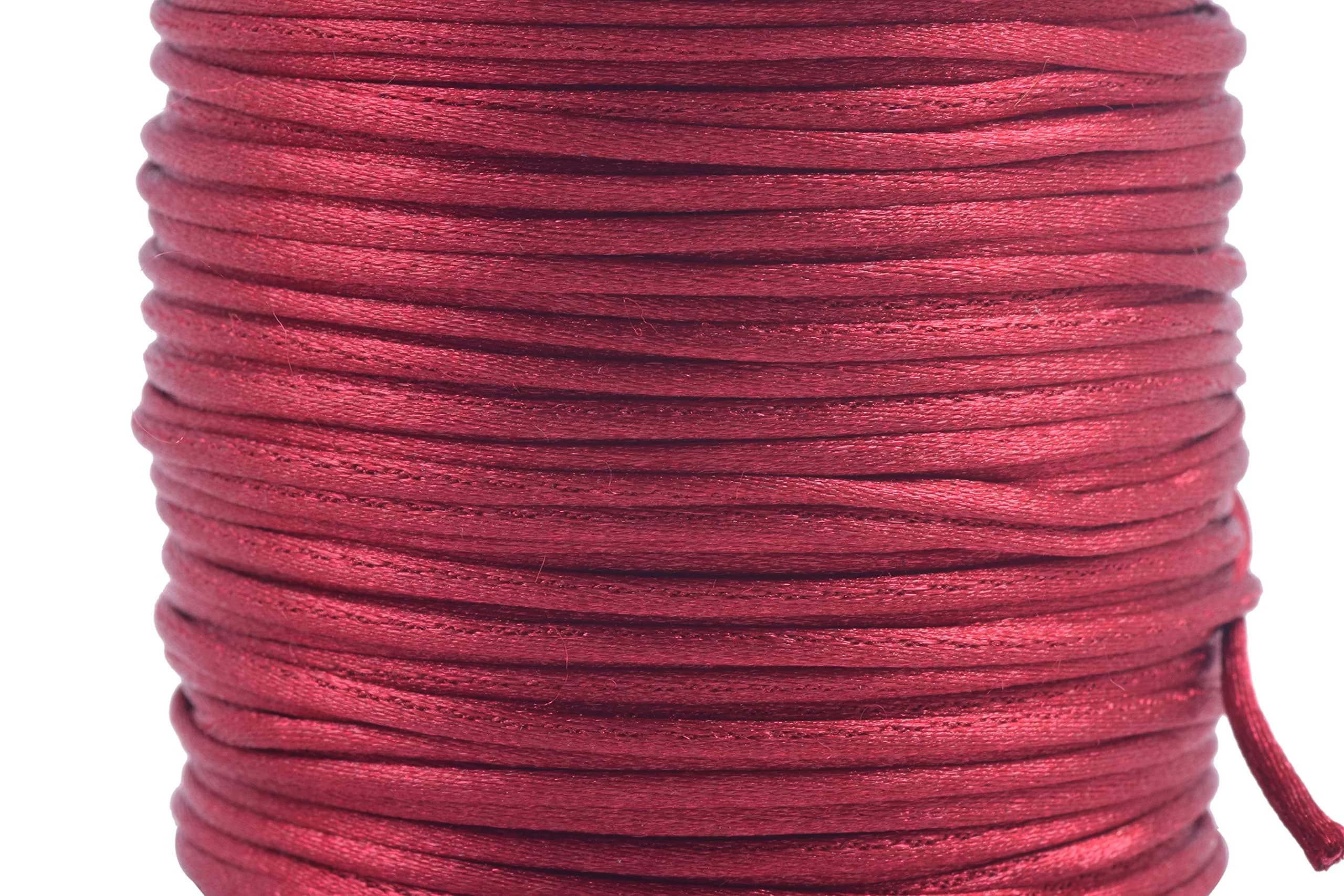 KONMAY 50 Yards 2.0mm Nylon Rattail Satin Silk Beading String for Chinese Knotting, Kumihimo, Jewelry, Macramé, Orange | Strong, Flexible & Durable — Ruby / 1.0mm