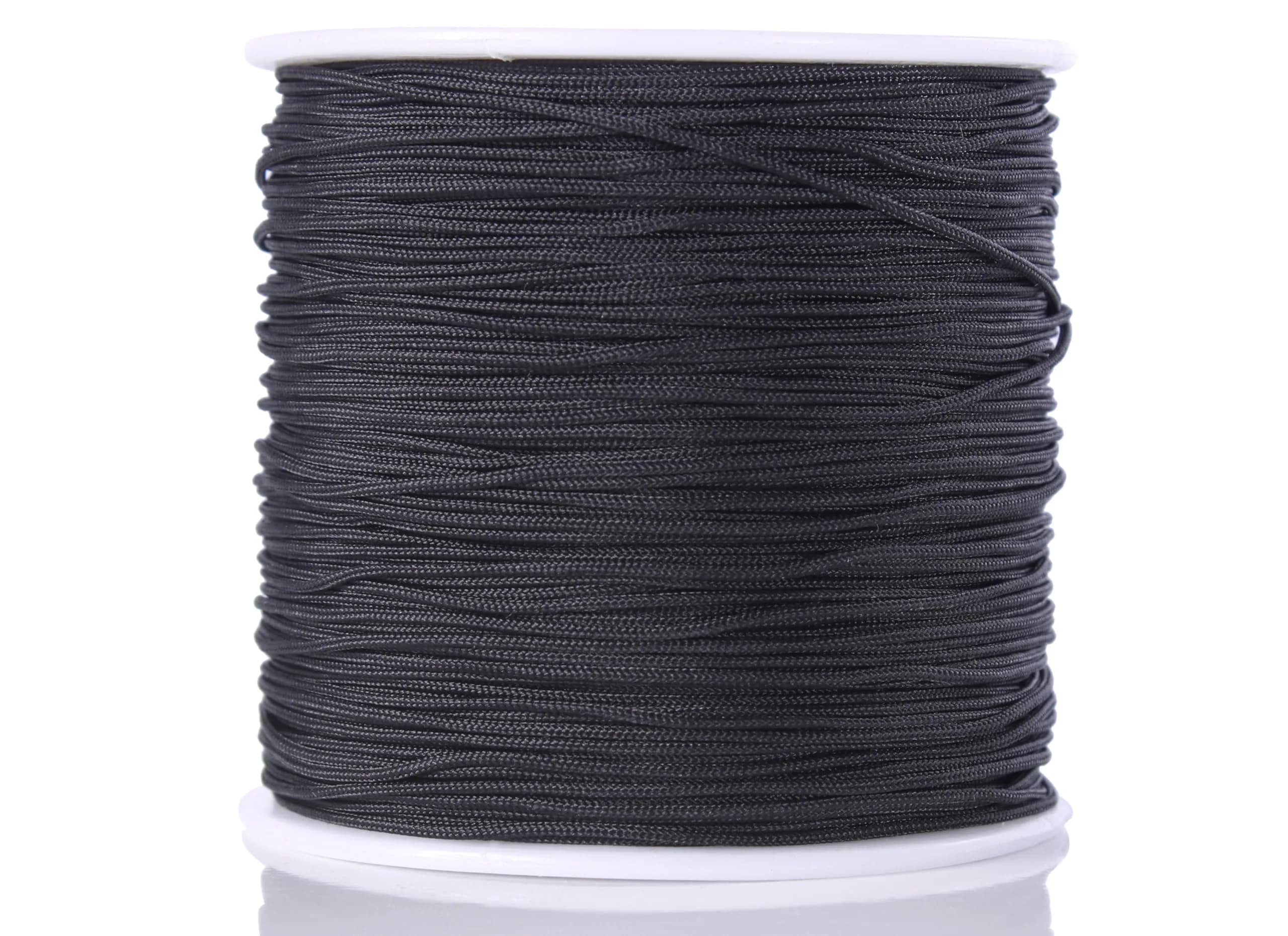 KONMAY Braided Nylon Beading Cord 1.5mm (137m) | Strong, Non-Stretch, Neon Yellow — Black 900 / 0.8mm