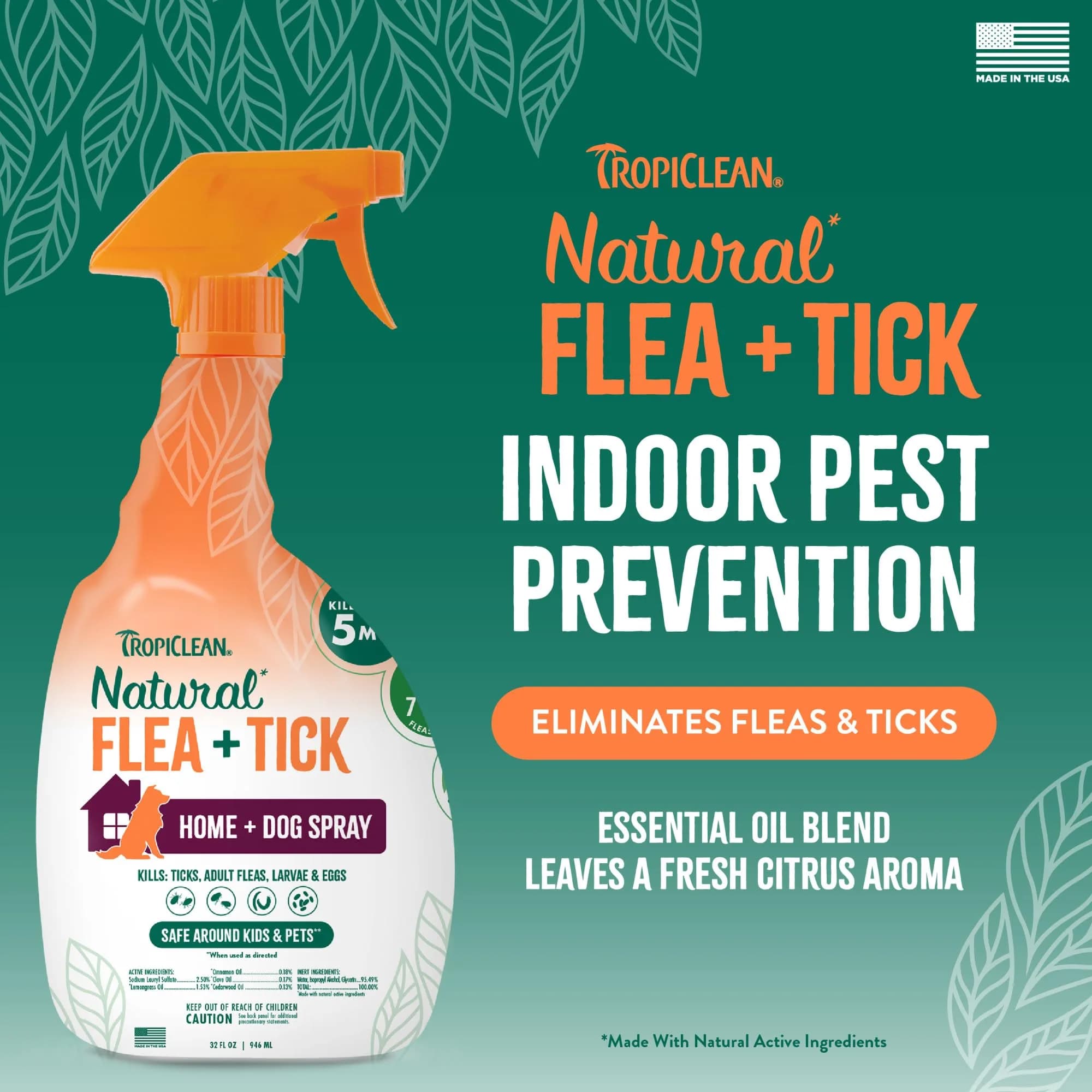 TropiClean Maximum Strength Flea Spray for Dogs & Home 16oz | Natural Flea & Tick Control — 32 Fl Oz / Home Spray thumbnail 2
