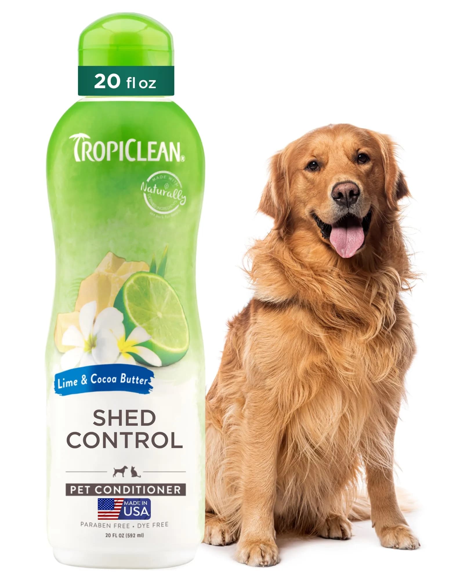 TropiClean Lime & Cocoa Butter Shed Control Dog & Cat Conditioner 591ml (20 Fl Oz) | Reduces Shedding, Softens Coat - main product image
