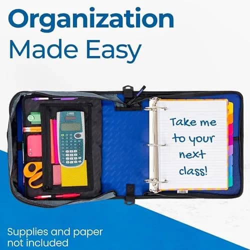 Case-it Storage Binder 3-Inch O-Rings | 600 Sheets, 5-Subject, Blue | School & Office Organizer thumbnail 4