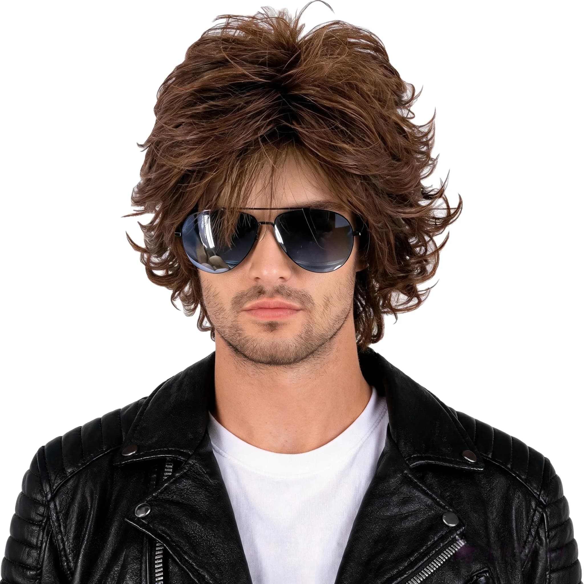 Topcosplay Men's Black Short Wavy Shaggy Cosplay Wig | 10 inch (25.4 cm) — Brown