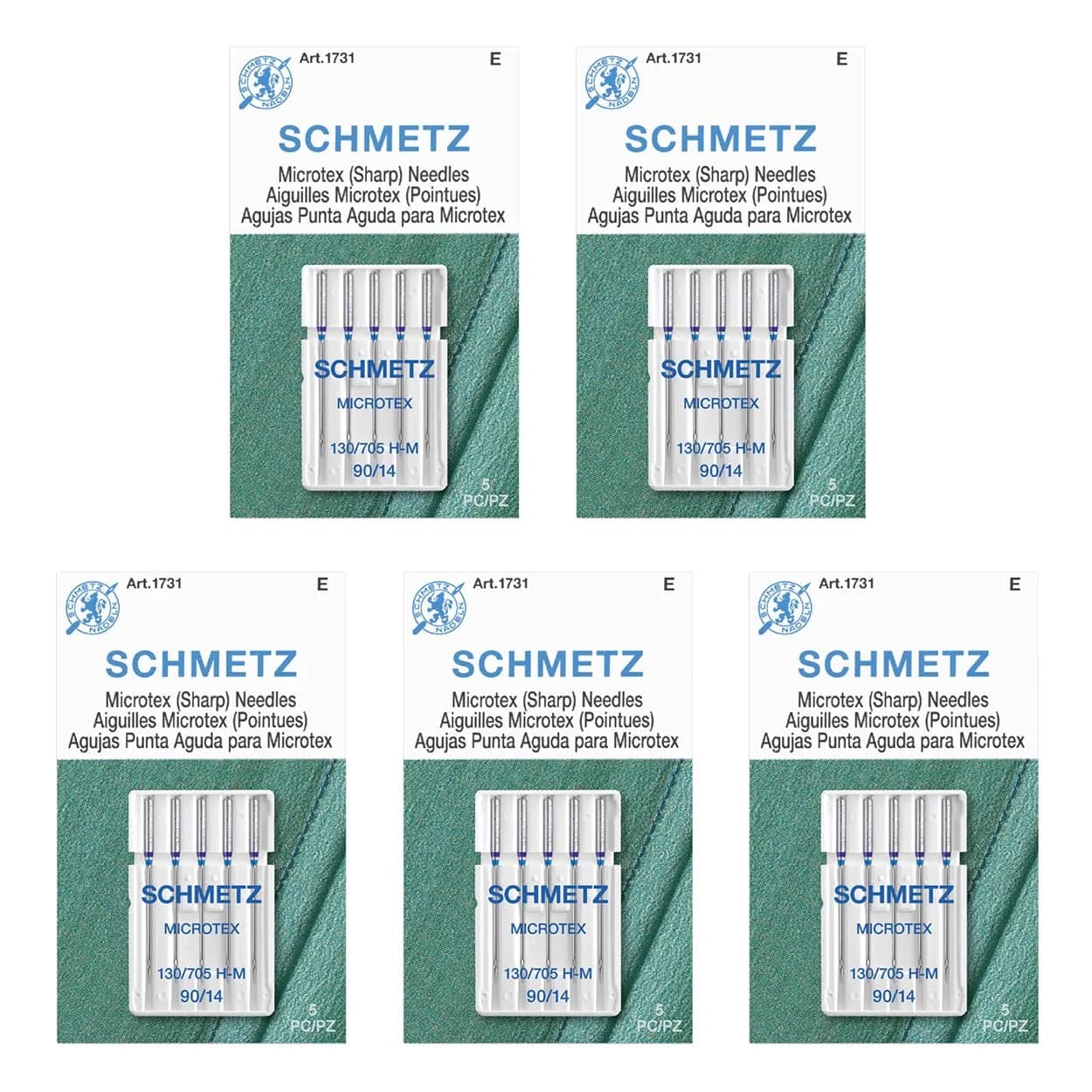 SCHMETZ Microtex Sharp Sewing Machine Needles 90/14 (100-Pack) | Precision Quilting & Topstitching — 5 Cards (25 Needles)