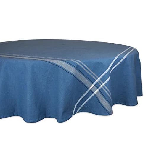 DII French Stripe Farmhouse Style Round Tablecloth 70 Inches | Elegant Cotton Cover for Dining thumbnail 1