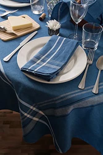 DII French Stripe Farmhouse Style Round Tablecloth 70 Inches | Elegant Cotton Cover for Dining thumbnail 4