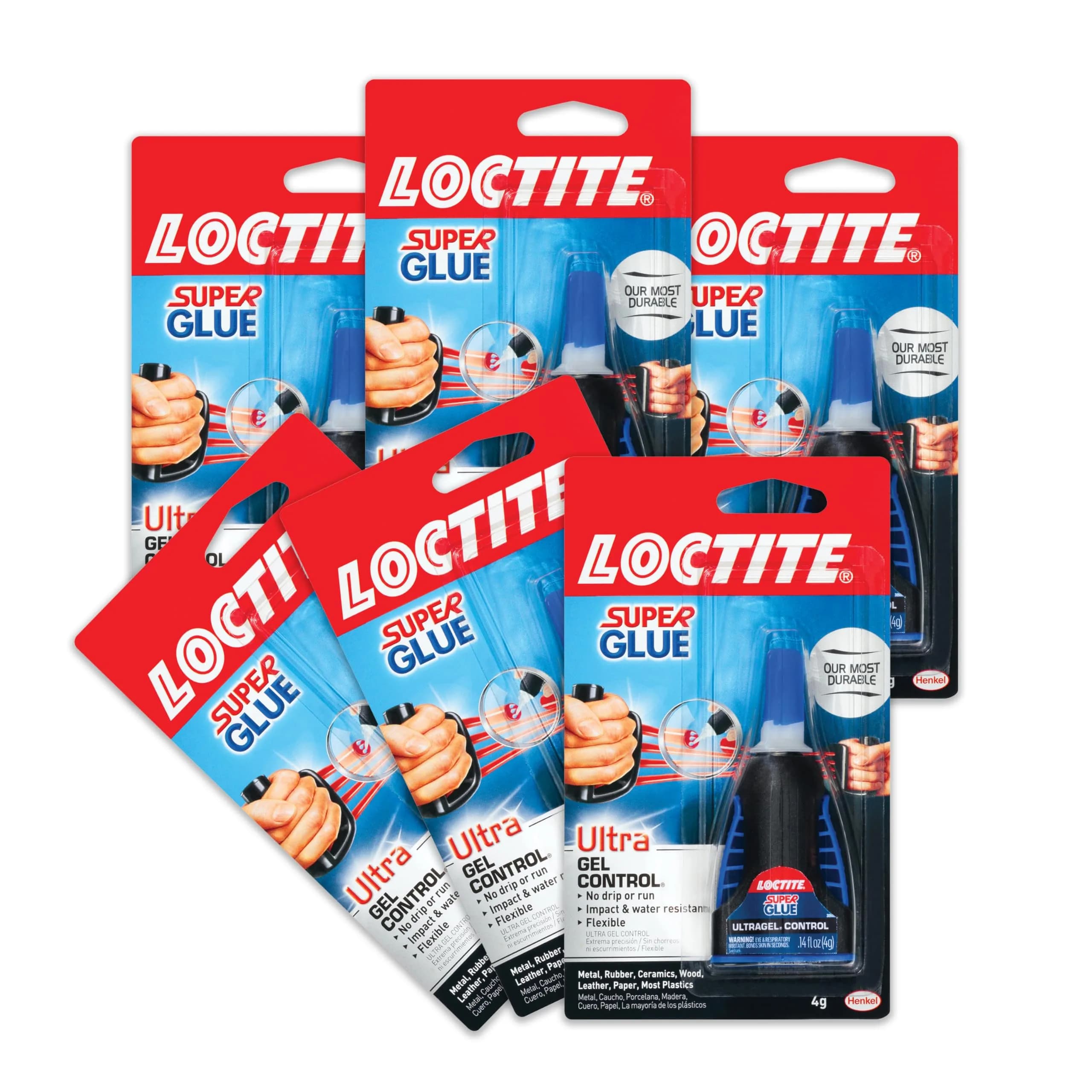 Loctite Super Glue Ultra Gel Control 0.14 fl oz (4.14ml) Bottle, 6 Pack | Resists Impact, Shock, Vibration