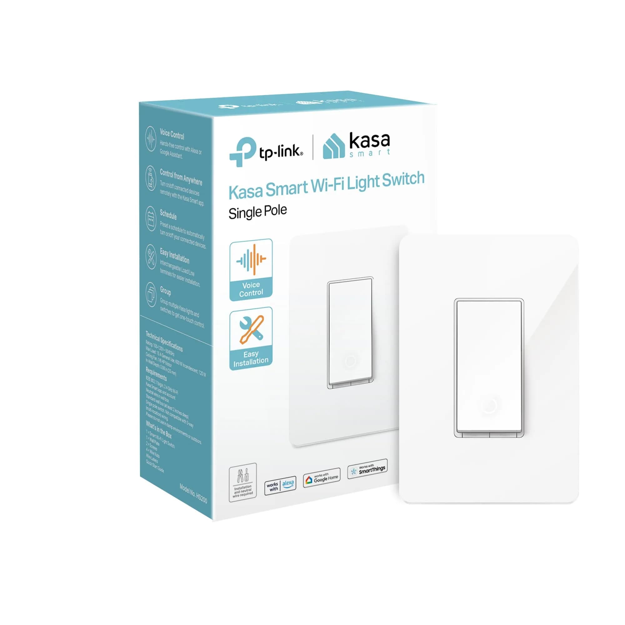 Kasa Smart HS200 Single-Pole Light Switch, 15A 120V | Control Lights Remotely via Wi-Fi & Voice - main product image