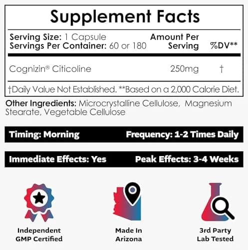 Nootropics Depot Cognizin Citicoline Capsules | 180 Count | Brain Health Supplement | Supports Focus & Memory thumbnail 2