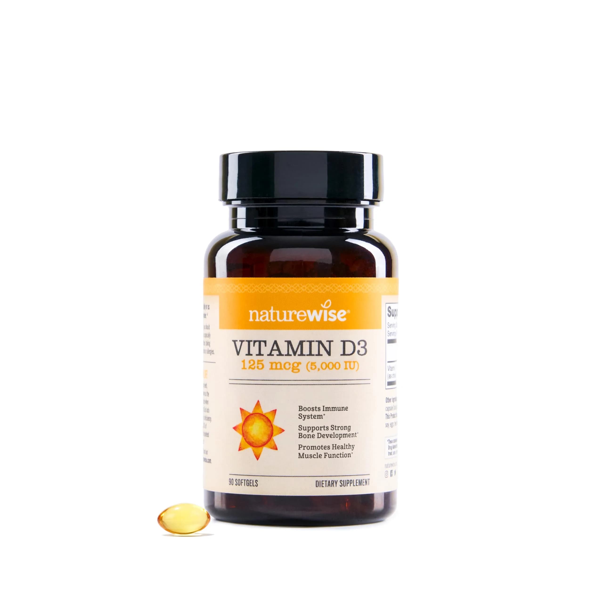 NatureWise Vitamin D3 5000IU Supplement 90 Mini Softgels | Immune, Bone & Muscle Support