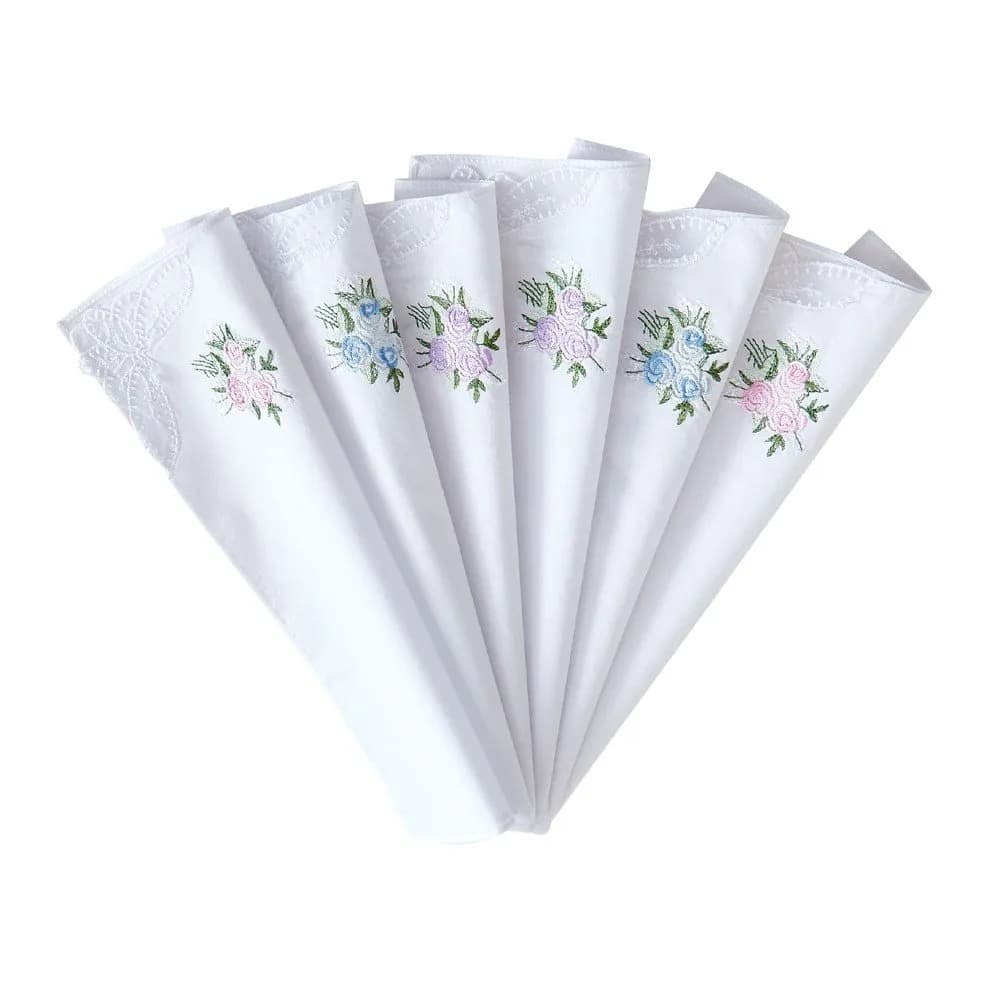 RDS HANKYTEX Cotton Embroidery Ladies' Handkerchiefs Lace Set of 6 (11 inch / 27.94 cm) — 4