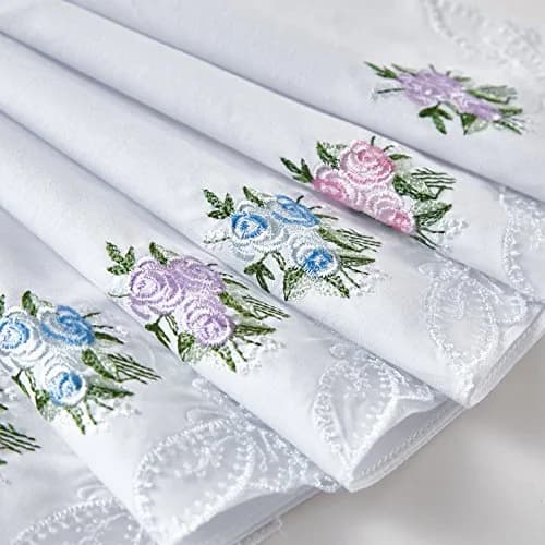 RDS HANKYTEX Cotton Embroidery Ladies' Handkerchiefs Lace Set of 6 | Soft 60s Cotton, Floral Embroidery, Perfect for Bridal & Gifts thumbnail 2