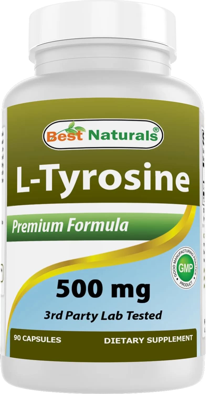 Best Naturals L-Tyrosine 500 mg 90 Capsules | Supports Brain & Mood — White