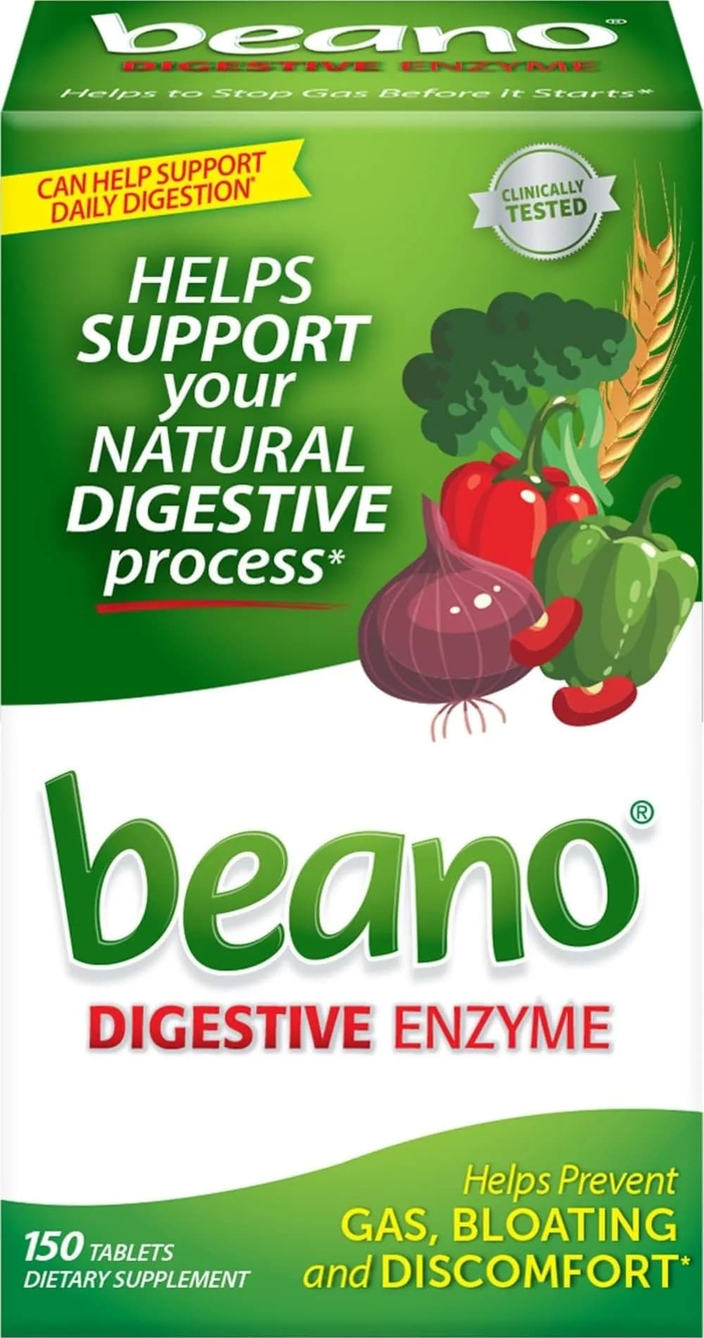 Beano Digestive Enzyme Gas Relief Tablets 150 Count (68 g) | Clinically Tested for Bloating & Discomfort