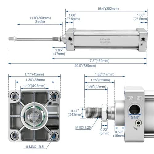 Baomain Pneumatic Air Cylinder SC32x300 Double Acting 32mm Bore 300mm Stroke | Industrial Automation Actuator thumbnail 2