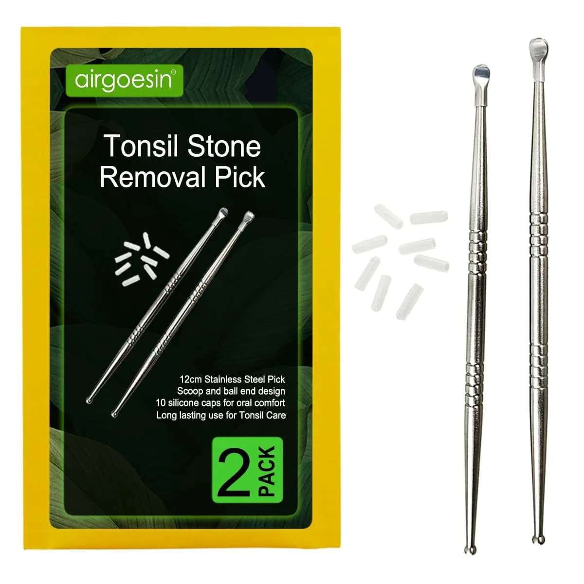 airgoesin 2pcs Tonsil Stone Removal Picks | Oral & Ear Cleaning Tools with Silicone Tips - main product image