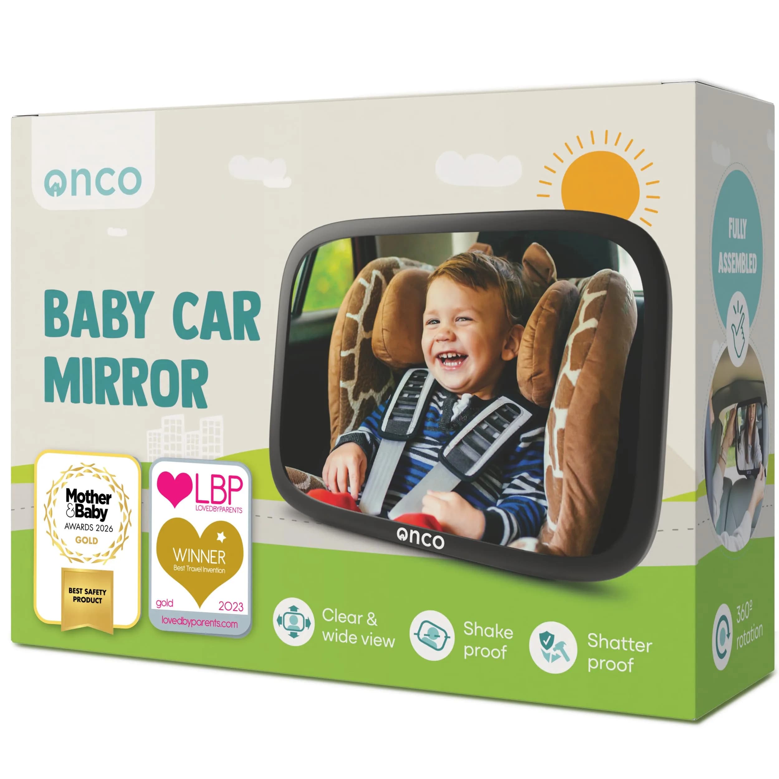 Onco Baby Car Mirror for Rear Facing Seats - Triple Award Winning, Non-Slip (1 Pack, Black) - main product image