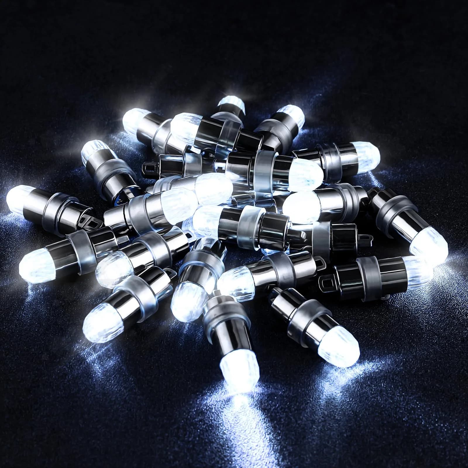 LIHAO 24x Battery Operated LED Party Lights Bulbs White 1.2cm x 3.5cm | Waterproof for Paper Lanterns & Balloons
