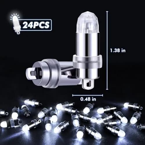 LIHAO 24x Battery Operated LED Party Lights Bulbs White 1.2cm x 3.5cm | Waterproof for Paper Lanterns & Balloons thumbnail 2