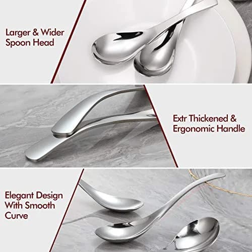 HIWARE Heavy-weight Soup Spoons, 18/8 Stainless Steel, 260ml (8.8 Fl Oz) Capacity, Set of 6 | Elegant Polished Design thumbnail 2