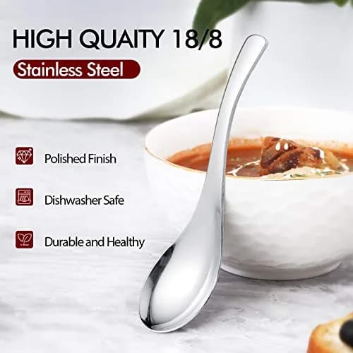 HIWARE Heavy-weight Soup Spoons, 18/8 Stainless Steel, 260ml (8.8 Fl Oz) Capacity, Set of 6 | Elegant Polished Design thumbnail 3