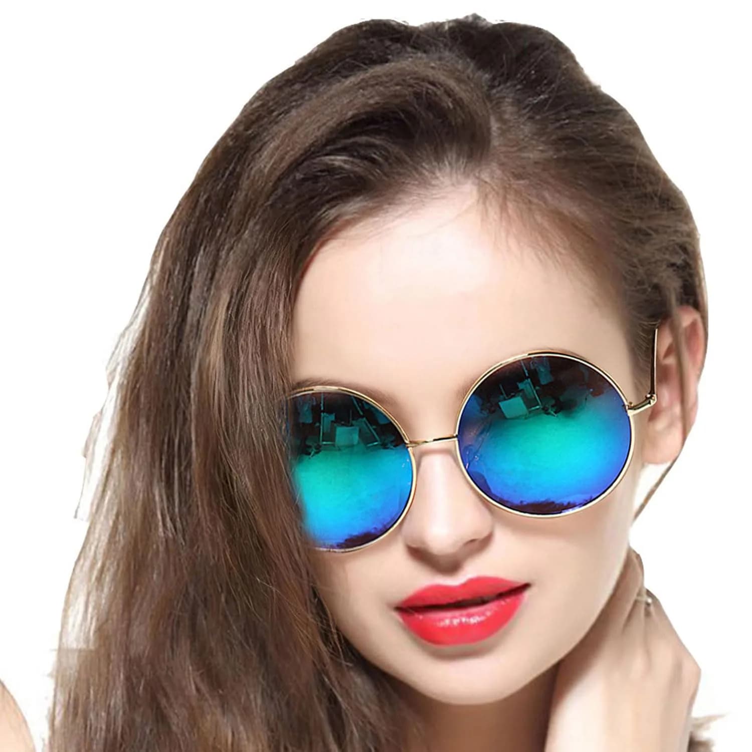 GEELOOK Classic Oversized Round Sunglasses with Mirrored Orange Lenses | Polarized UV Protection for Men & Women — Blue