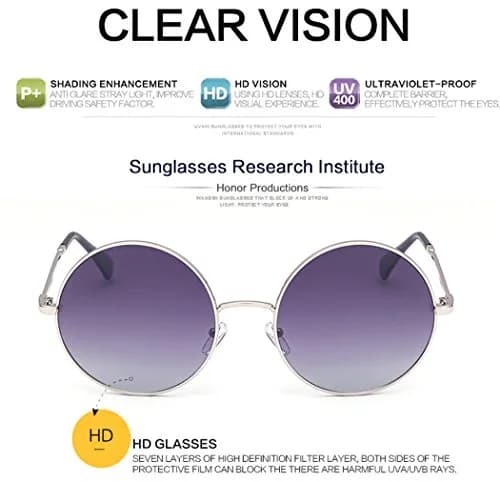 GEELOOK Round Sunglasses for Women Men Oversized Circle Mirrored Hippie Hipster Polarized Metal Frame, Blue Lens thumbnail 6