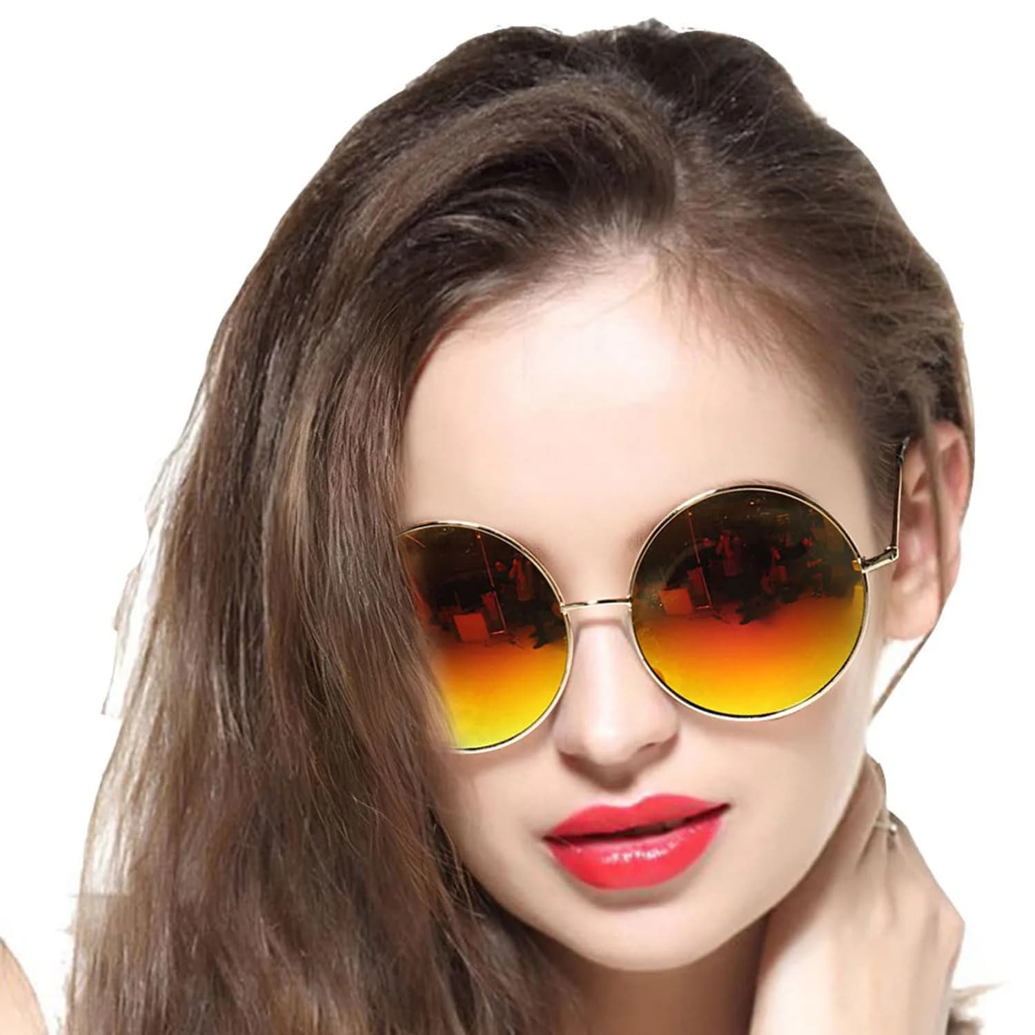 GEELOOK Round Sunglasses for Women Men Oversized Circle Mirrored Hippie Hipster Polarized Metal Frame, Black Matte Frame/Black Lens — Orange