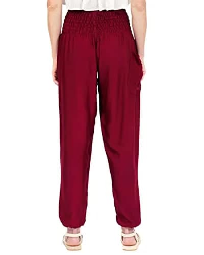 LOFBAZ Harem Pants for Women Yoga Boho Hippie Clothing Womens Palazzo Bohemian Pajama Beach Indian Gypsy Clothes Solid 1 Burgundy M | Flowy Wide Leg, Soft Rayon, Versatile Comfort thumbnail 2