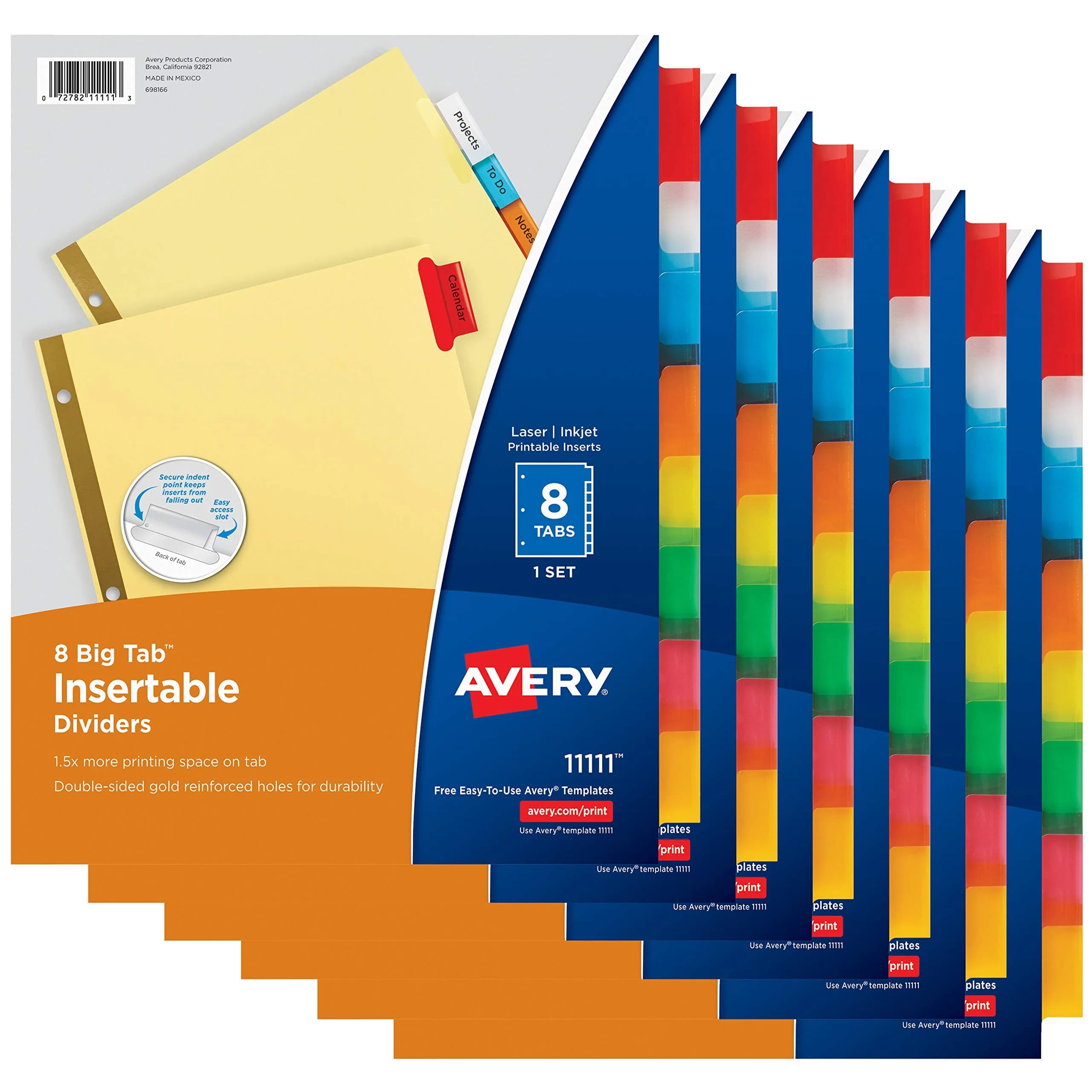 Avery Big Tab Insertable Dividers, 8-Tab, Multicolor, 1 Set | 3-Hole Punched for Binders — 6 Set