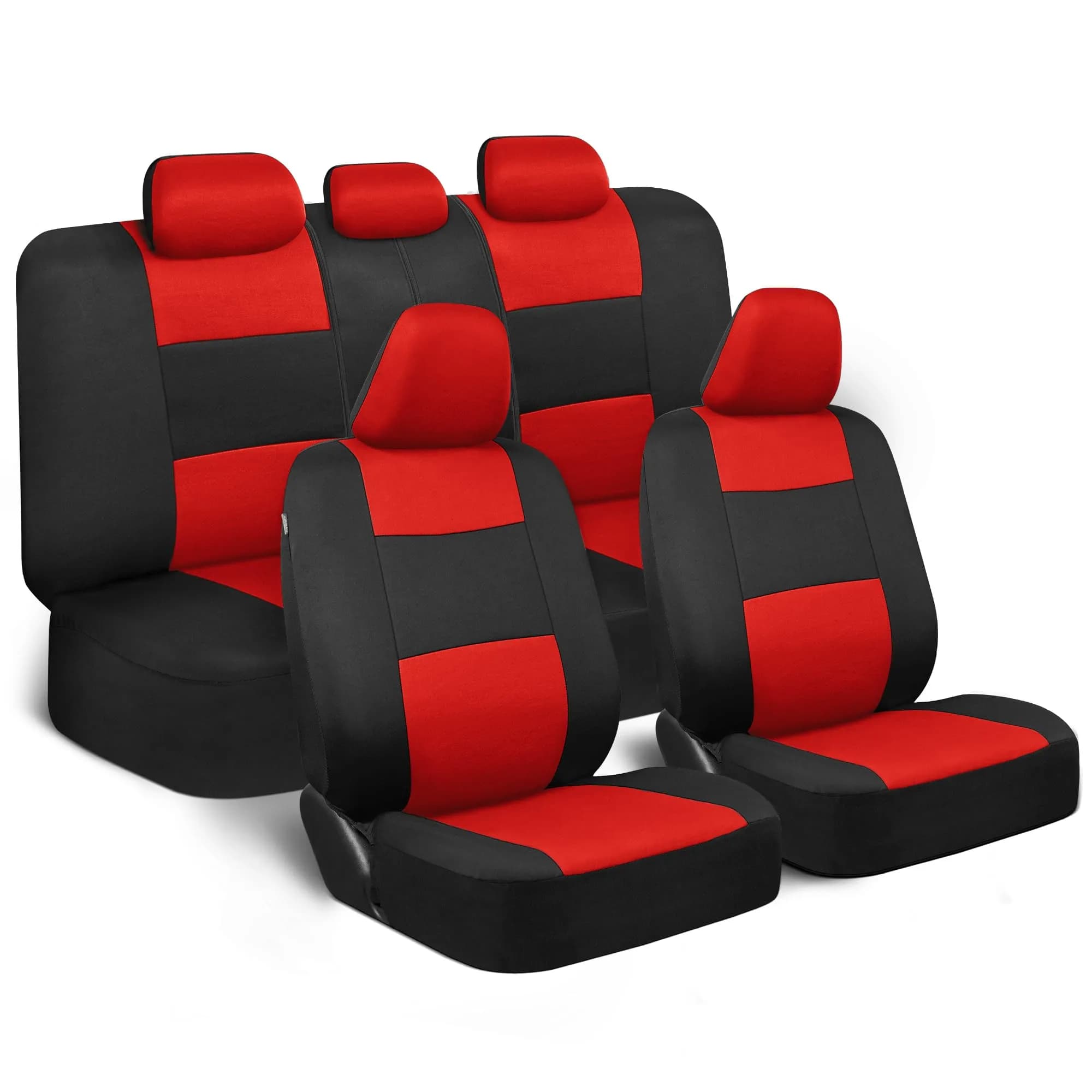 BDK PolyPro Car Seat Covers Full Set in Red on Black | Universal Fit, Breathable & Durable (70-120 chars)