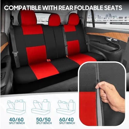 BDK PolyPro Car Seat Covers Full Set in Red on Black | Universal Fit, Breathable & Durable (70-120 chars) thumbnail 4