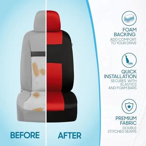 BDK PolyPro Car Seat Covers Full Set in Red on Black | Universal Fit, Breathable & Durable (70-120 chars) thumbnail 6