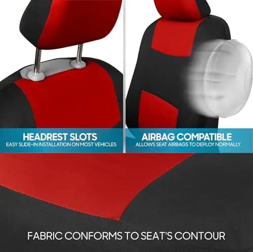 BDK PolyPro Car Seat Covers Full Set in Red on Black | Universal Fit, Breathable & Durable (70-120 chars) thumbnail 8