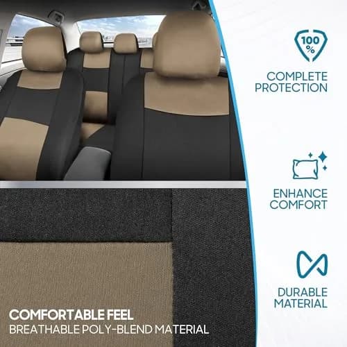 BDK PolyPro Seat Covers Full Set in Beige on Black | Universal Fit, Easy Install, Durable & Stylish (70-120c) thumbnail 5