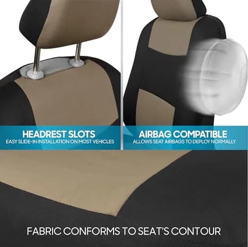BDK PolyPro Seat Covers Full Set in Beige on Black | Universal Fit, Easy Install, Durable & Stylish (70-120c) thumbnail 8