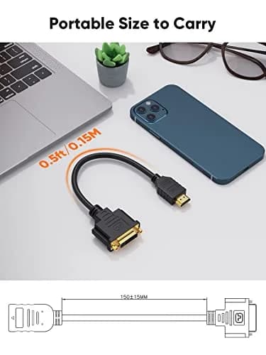 CableCreation HDMI to DVI Cable 15cm (0.5 ft) | Bi-Directional 1080P Converter thumbnail 6