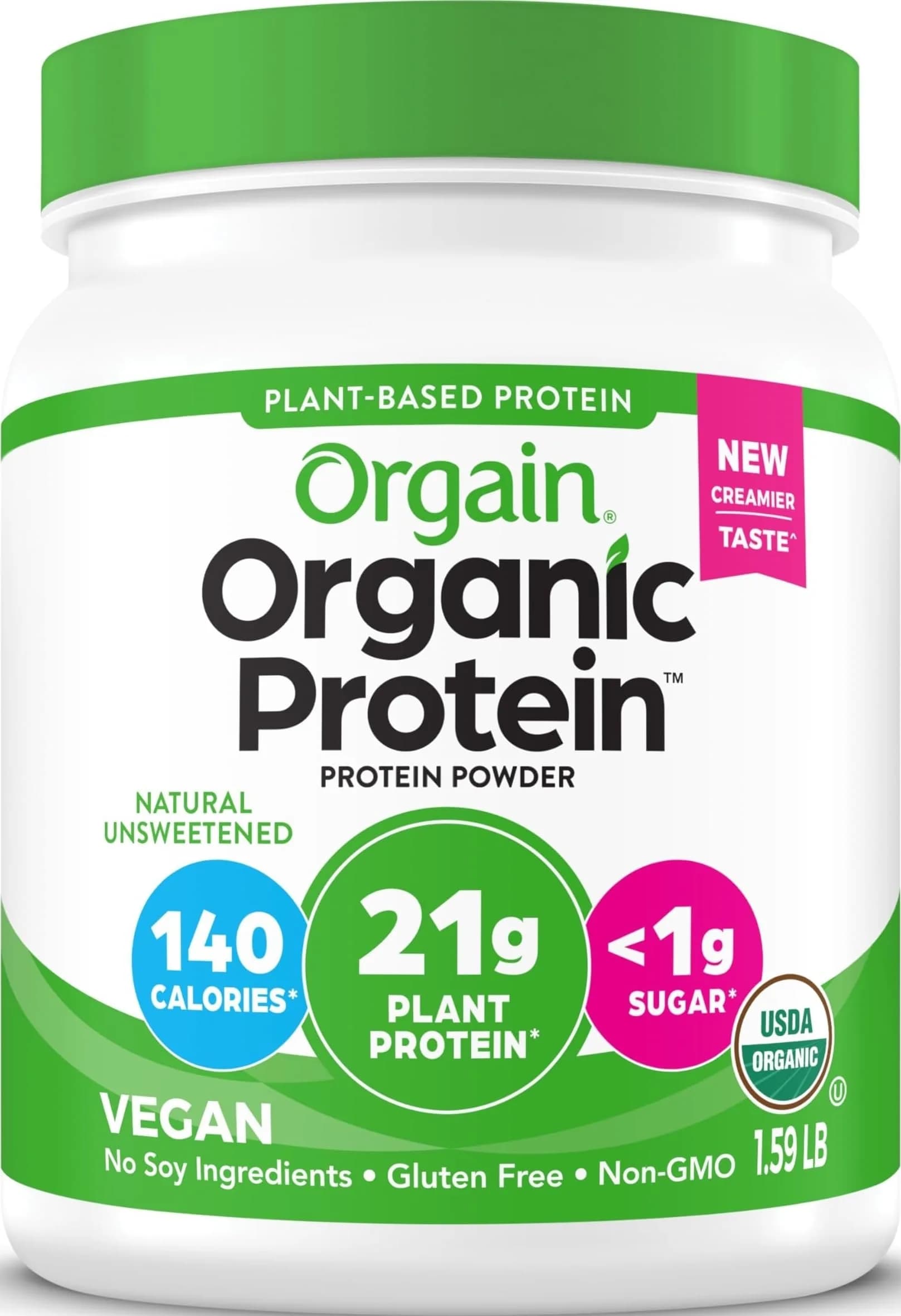 Orgain UNFLAVORED TASTELESS protein powder tub Plant 20 servings
