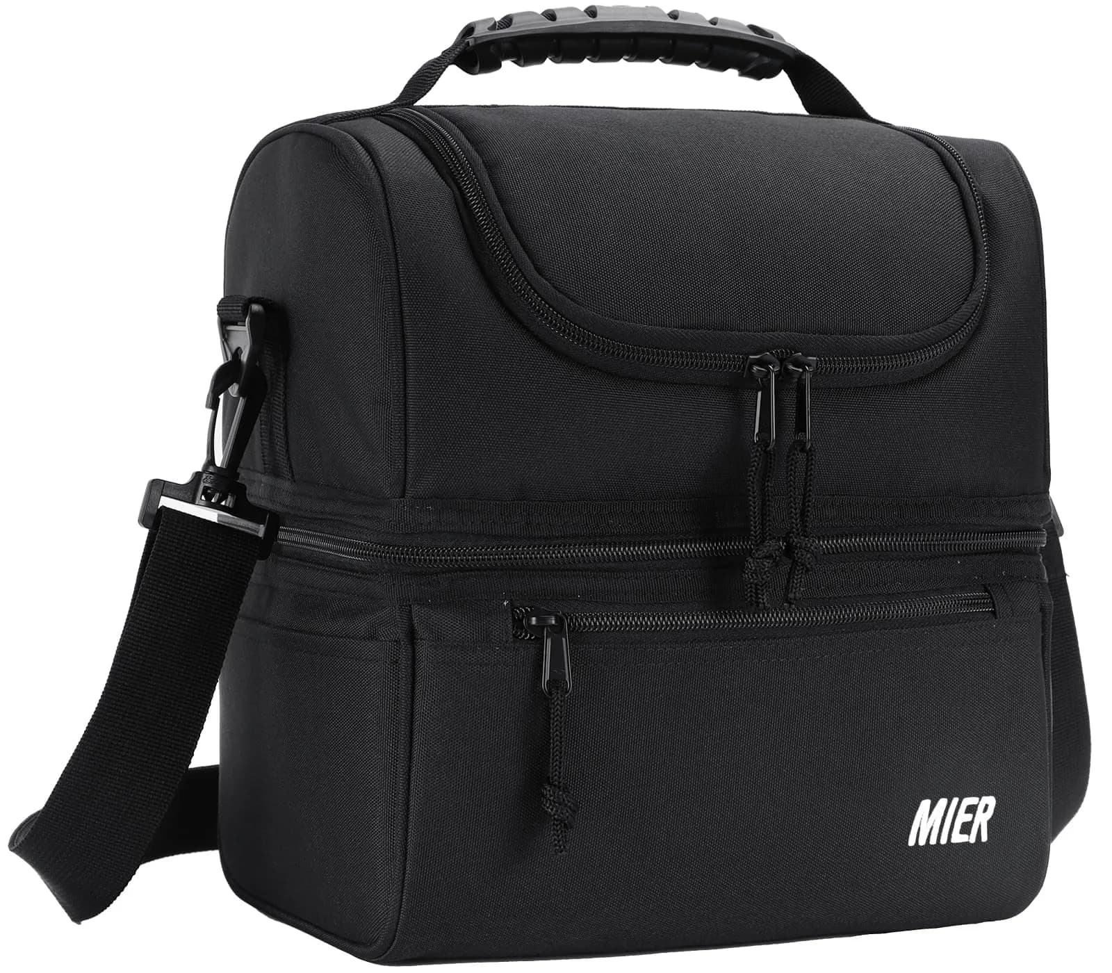 MIER Insulated Lunch Box Bag Dual Compartment Black | Keeps Hot & Cold Foods Separate — Black