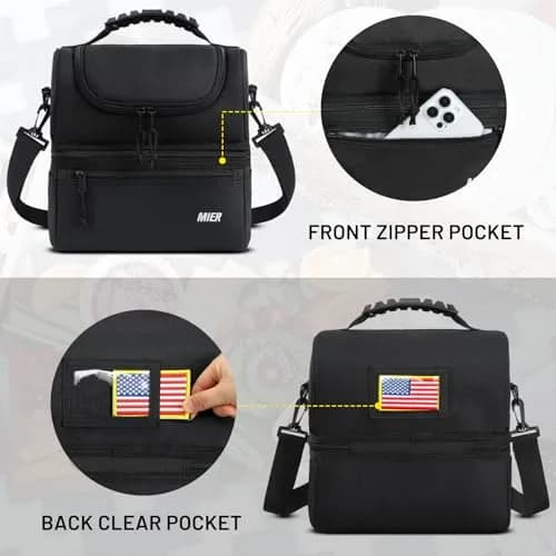 MIER Double Deck Insulated Lunch Bag Large Cooler Tote Bag for Men & Women, Black | 13 L (25.9cm x 25.9cm x 20.1cm) thumbnail 5