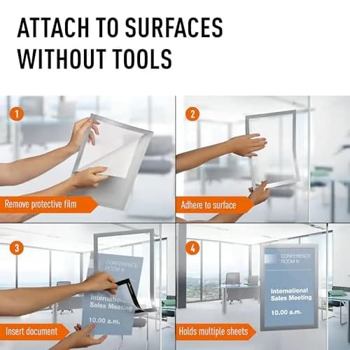 Durable Duraframe Sign Holder, Self-Adhesive, Silver, Letter Size, 2 Pack thumbnail 6