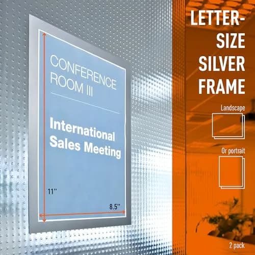 Durable Duraframe Sign Holder, Self-Adhesive, Silver, Letter Size, 2 Pack thumbnail 3