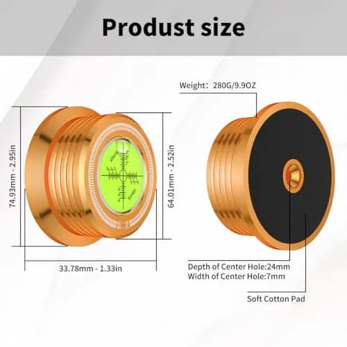 Viborg LP628G Turntable Stabilizer 280g (9.9 oz) Record Weight with Bubble Level | Improves Speed and Timing thumbnail 2