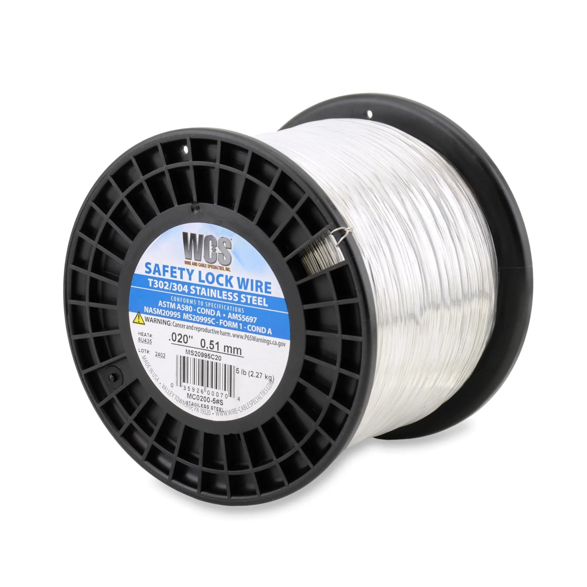 WCS .020 Inch Stainless Steel Safety Lock Wire, 5 lb Dispenser Can | T302/304 Corrosion-Resistant Mechanics Wire